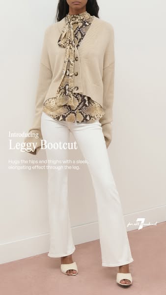 This image ad for 7 For All Mankind showcases the new Leggy Bootcut jeans and describes the fit.