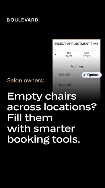 This ad targets salon owners, highlighting the problem of empty chairs across multiple locations. It promotes a solution
