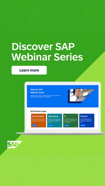 This ad promotes the SAP webinar series. The ad shows a laptop with the webinar series on the screen.