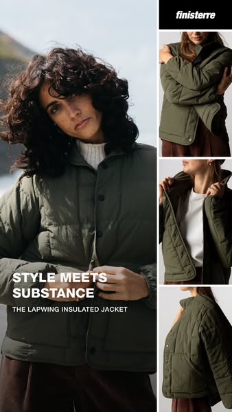 This ad showcases the Lapwing Insulated Jacket from Finisterre, emphasizing its blend of style and substance. The ad fea