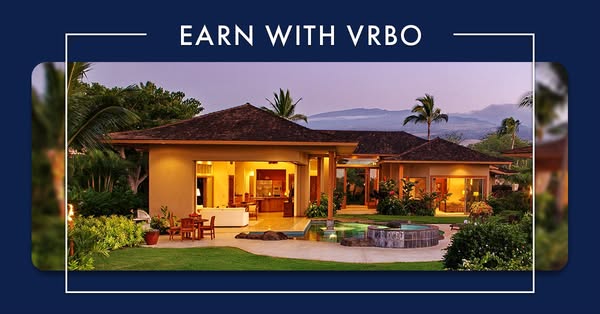 This image ad for VRBO features a daytime wide shot of a tropical rental property with a tagline promising the viewer ca