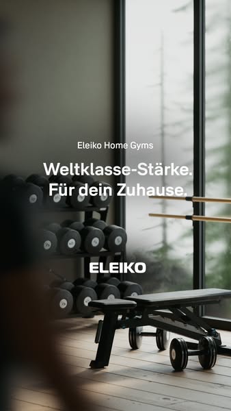 This image ad for Eleiko Home Gyms features a weight rack and bench in a home gym setting. The ad emphasizes world-class