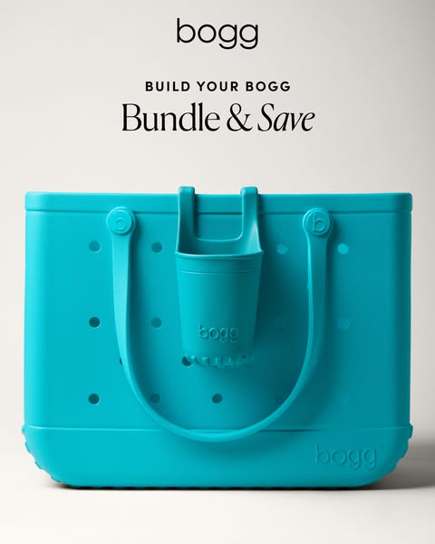 This ad showcases a Bogg Bag in a bright color with a matching accessory. The ad encourages viewers to build their own B