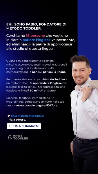 This ad for Metodo Toddler features the founder, Fabio, explaining how his method helps people learn English quickly and