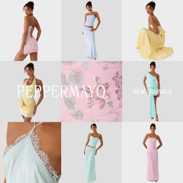 This ad showcases the brand's new arrivals. The image features various models wearing different dresses from the bra