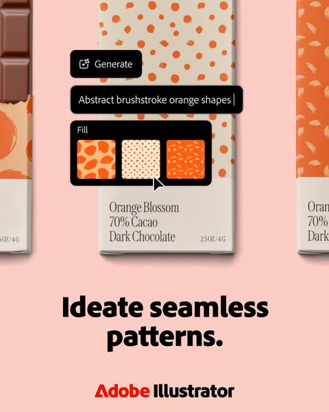 This ad demonstrates how to use Adobe Illustrator to create seamless patterns using generative AI.