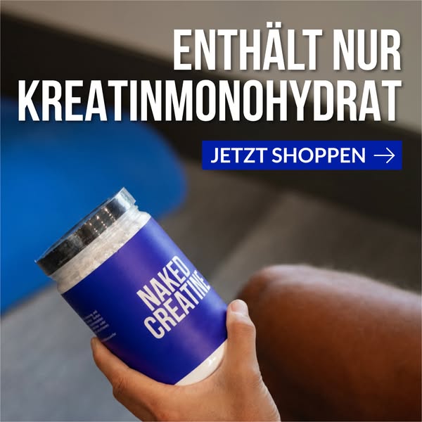 This ad for Naked Creatine features a hand holding a container of the product. The ad highlights that the product contai