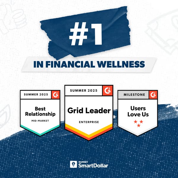 This ad showcases the Ramsey SmartDollar brand as #1 in financial wellness, highlighting its awards and recognition.