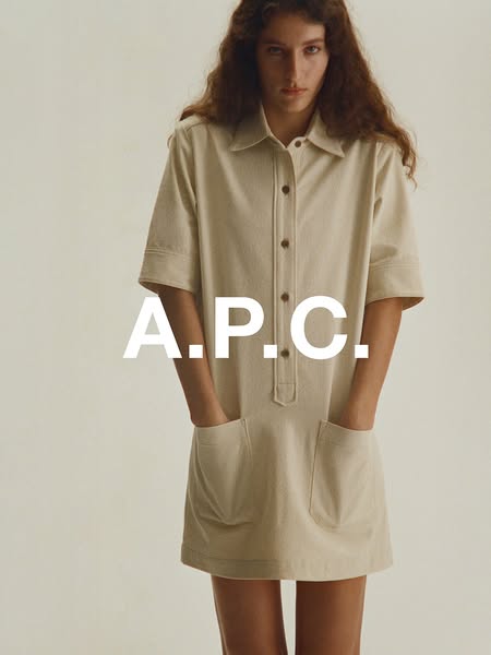 A.P.C. ad featuring a model wearing an A.P.C. dress.