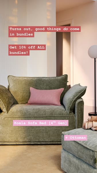 This image ad promotes Koala's sofa bed and ottoman bundle, highlighting a 10% discount on all bundles.