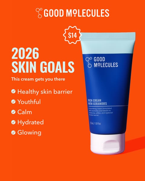 This ad for Good Molecules promotes their Rich Cream with Ceramides. The ad highlights the cream's ability to promot