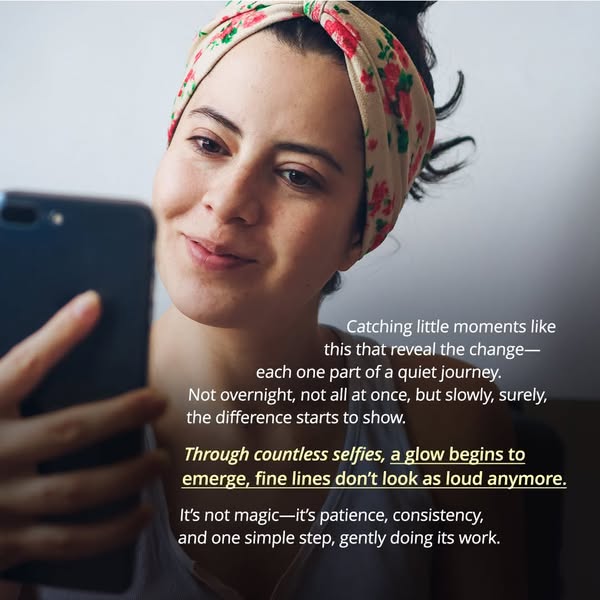 The ad shows a woman taking a selfie and focuses on the idea that small moments and routines reveal change, specifically