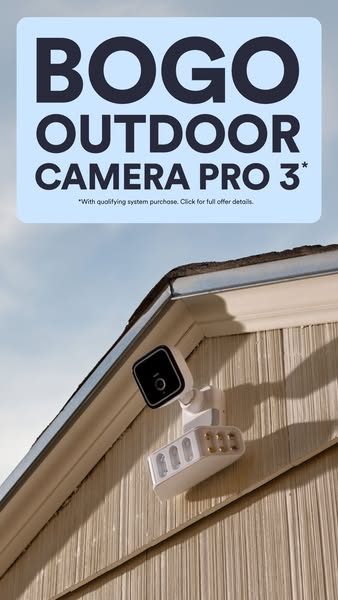This image ad promotes the BOGO deal on the Outdoor Camera Pro 3 with a qualifying system purchase.