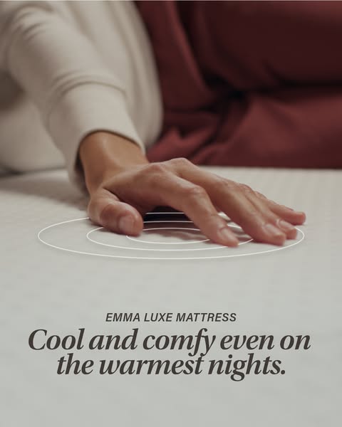 This ad for the Emma Luxe Mattress highlights its cooling and comfort features, emphasizing its suitability for warm nig