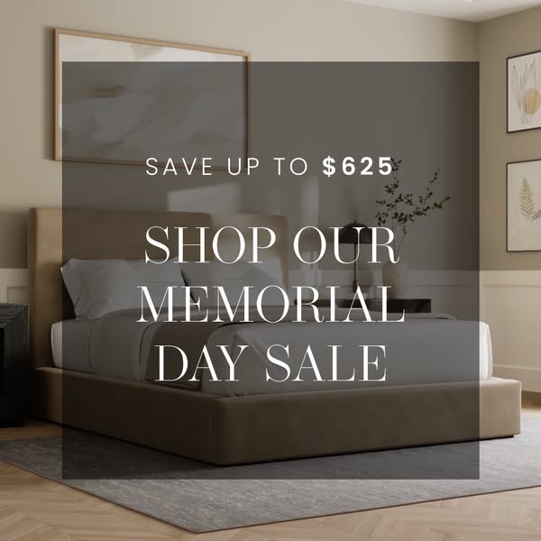 This image ad promotes a Memorial Day sale, offering savings of up to $625 on furniture.