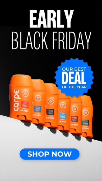 This image ad for Carpe promotes an early Black Friday deal on their line of deodorant sticks. The ad features a row of 