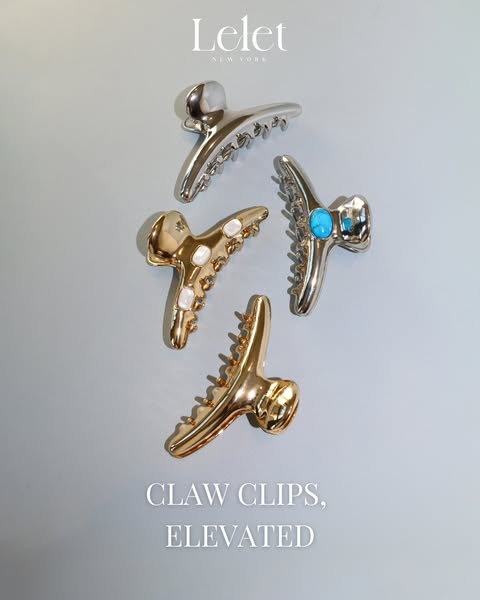 This ad showcases Lelet NY's claw clip hair accessories. It is a product-focused ad, displaying various designs of t