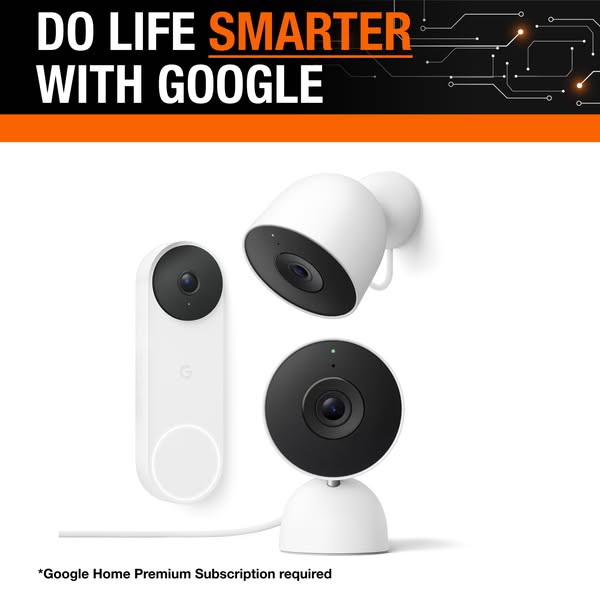 This ad showcases Google's Nest products for home security, emphasizing a smarter way to live with Google's tech