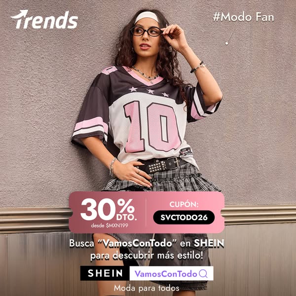 This is an image ad from SHEIN featuring a young woman wearing a sporty outfit, including a jersey with the number 10 on