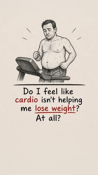 The ad questions if cardio is really helping someone lose weight.