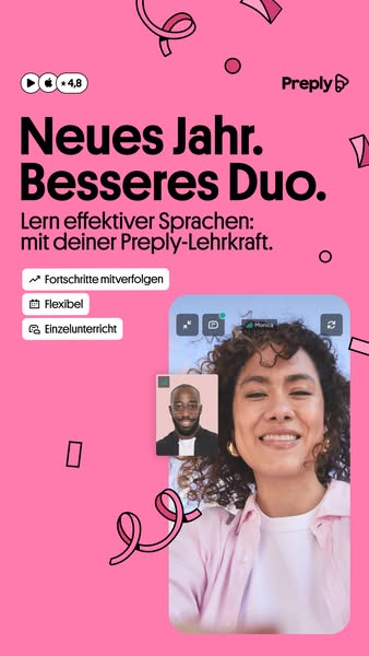 This image ad for Preply promotes the platform as a way to learn languages more effectively with a Preply teacher. The a