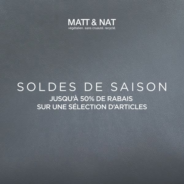 This image ad from Matt & Nat promotes a seasonal sale of up to 50% off selected items.