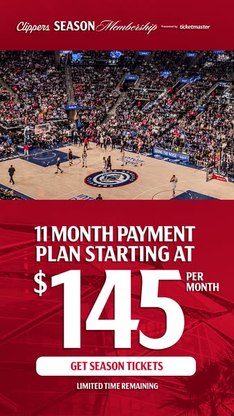 This image ad is promoting the Clippers Season Membership. It highlights an 11 month payment plan starting at $145 per m