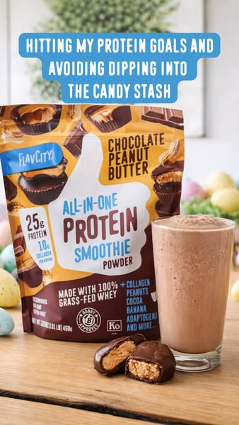 This ad presents FlavCity's chocolate peanut butter protein smoothie powder as a healthy alternative for those tryin