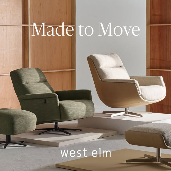 This ad showcases two different styles of West Elm chairs, highlighting their modern design and inviting viewers to brin
