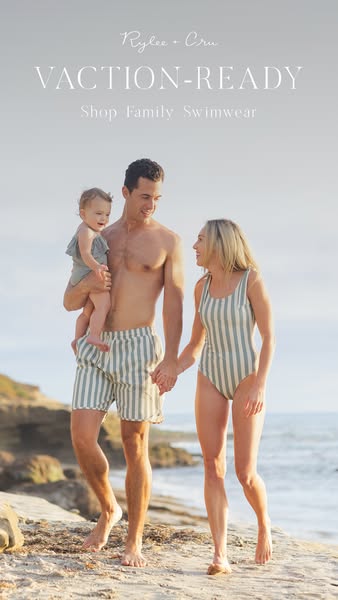 This ad features a family on the beach, wearing matching striped swimwear. The goal of the ad is to entice customers to 