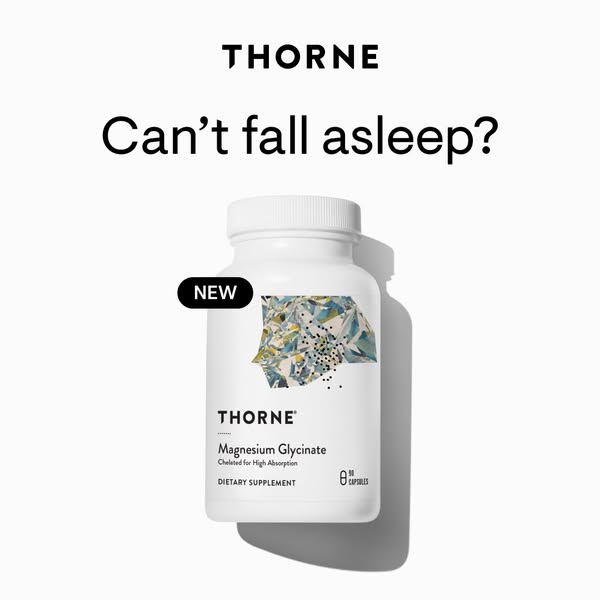 This ad promotes Thorne's Magnesium Glycinate supplement as a solution for those who struggle to fall asleep. The ad