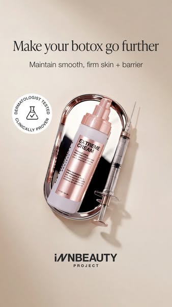 This ad showcases iNNBEAUTY PROJECT's Extreme Cream alongside a syringe to highlight the cream's capabilities. T