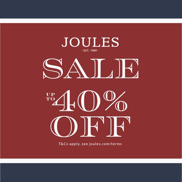 This image ad promotes a sale from Joules, offering up to 40% off. The ad features a minimalist design with clear, promi