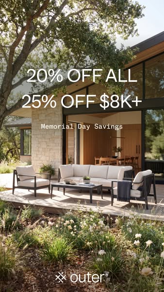 This ad for Outer promotes outdoor furniture with a discount offer, encouraging viewers to enhance their outdoor living 