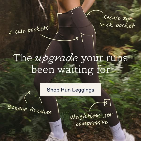 This image ad showcases running leggings, emphasizing their features and benefits for an enhanced running experience. It