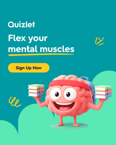 This image ad for Quizlet features a cartoon brain character with books in hand, suggesting that Quizlet can help you to