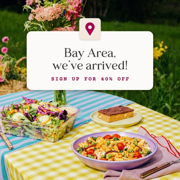 This ad announces that the brand has arrived in the Bay Area and is offering 40% off to new customers who sign up.