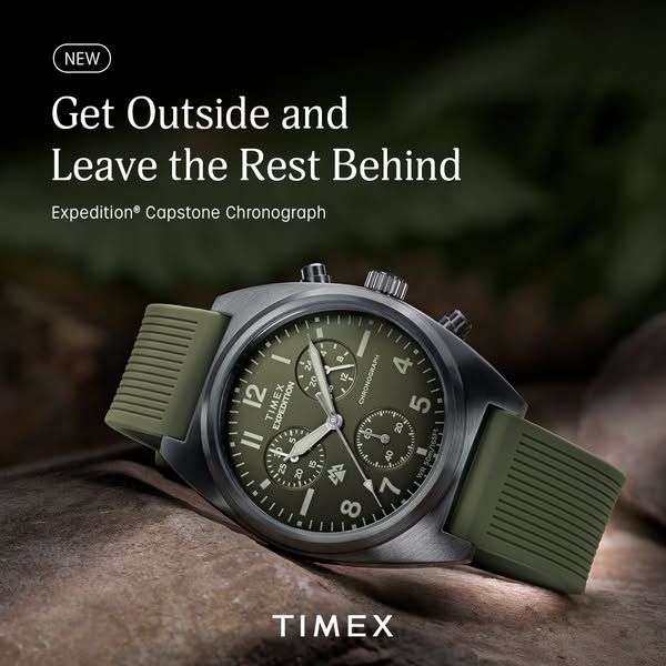 This ad for the Timex Expedition Capstone Chronograph watch, is designed to resonate with the outdoorsy person. The feat