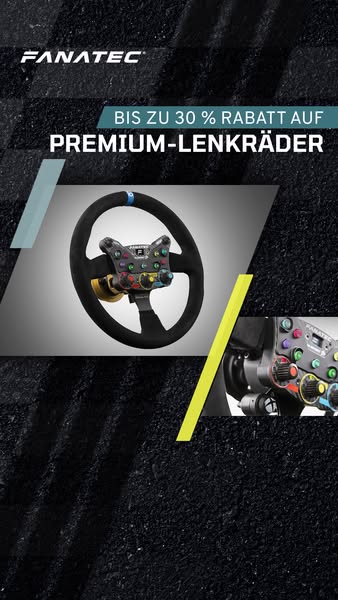 This image ad for Fanatec features their premium steering wheels and offers up to 30% off. The visuals and text are desi