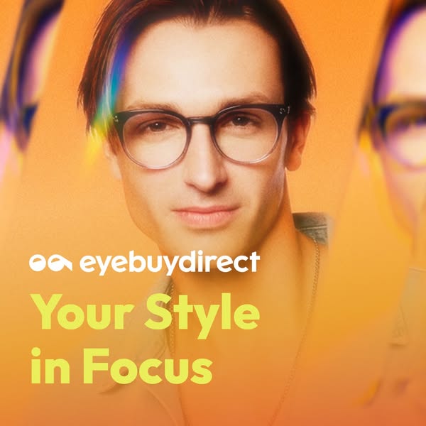 This ad by eyebuydirect is designed to showcase their eyewear and make it easy to focus on your style. A man wearing eye