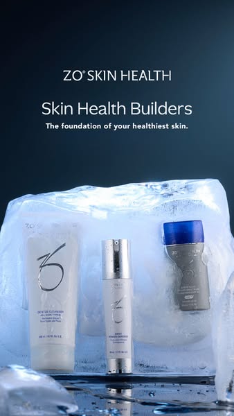 This ad for ZO Skin Health features three skincare products encased in ice, emphasizing the brand's commitment to bu