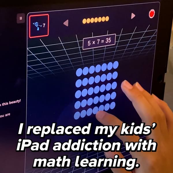 This ad shows a testimonial from a parent who uses a math learning app to keep her kids engaged with education instead o