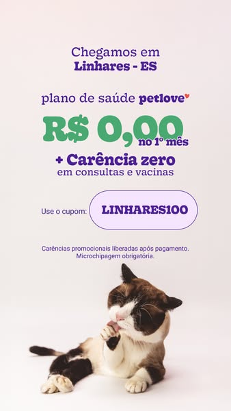 This image ad is promoting a pet health insurance plan called Petlove that offers the first month for free (R$ 0,00) and