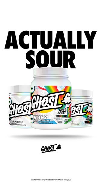 This ad features the brand Ghost and their sour strip whey protein. The ad grabs your attention with the words "ACT