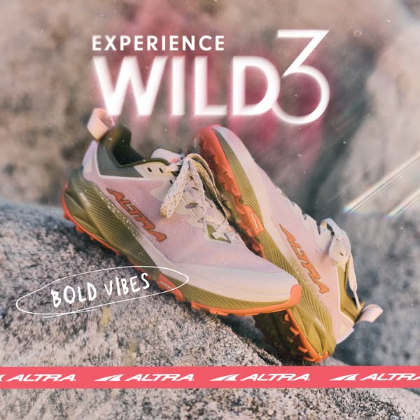 This image ad showcases the Altra Wild 3 trail running shoe, highlighting its bold design and suitability for outdoor ad
