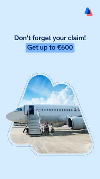 This ad is for a service that helps airline passengers claim compensation for flight disruptions. It uses a simple visua