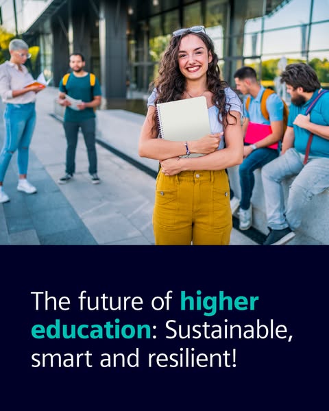 This ad promotes a higher education institution that is sustainable, smart, and resilient. The ad features a young woman