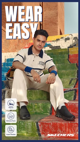 This ad showcases Skechers slip-in shoes, emphasizing their ease of wear, memory foam, and flexible design. The ad featu