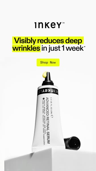 This ad for Inkey List's Advanced Retinal Serum highlights the product's ability to visibly reduce deep wrinkles