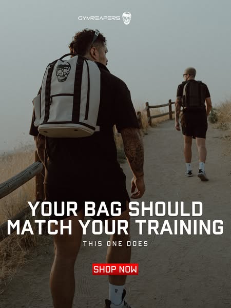 This ad showcases the Gymreapers backpack as a functional and stylish accessory for fitness enthusiasts. It highlights t